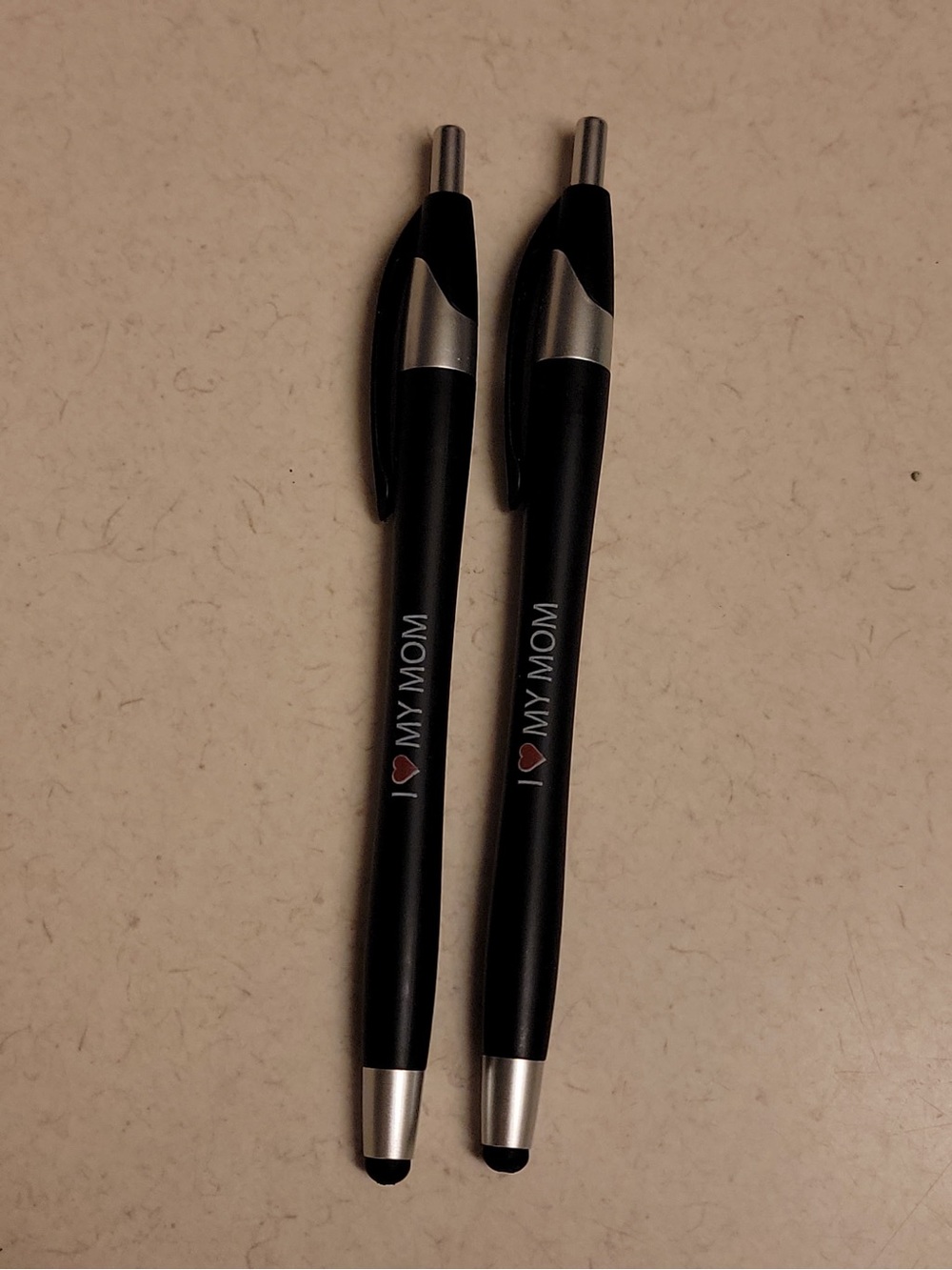 Stylus Ballpoint Pens with I ♥ My Mom Print - Set of 2 - Black Ink